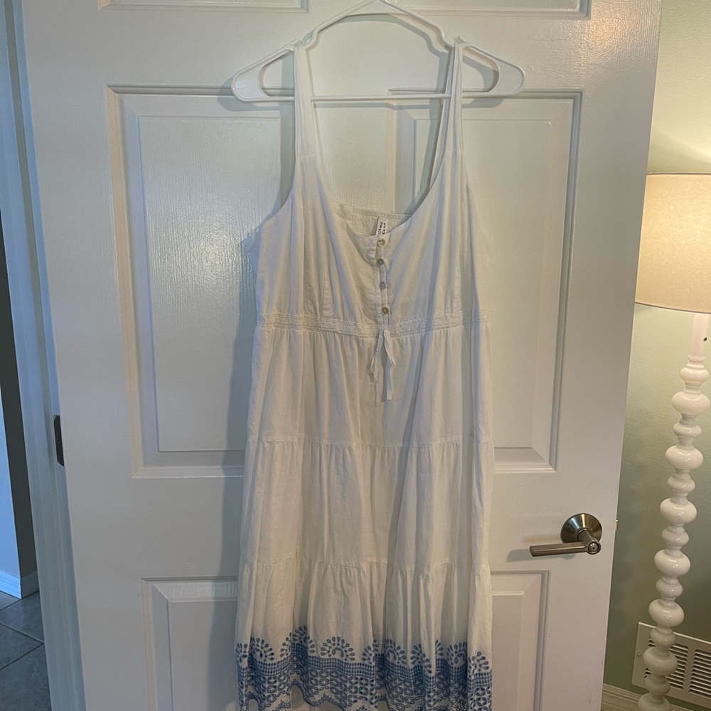 White Cotton Embroidered Maternity Sundress